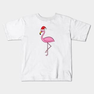 Christmas Flamingo with Santa Hat Kids T-Shirt